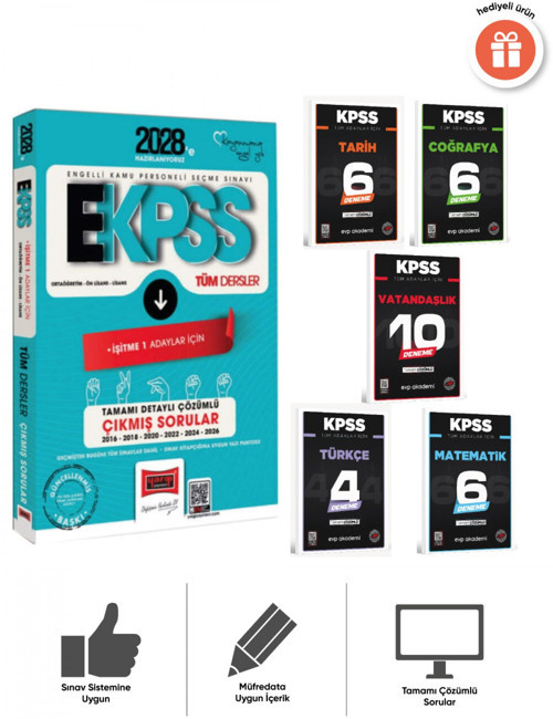 Yargı 2028 EKPSS Tüm Adaylar İçin Tüm Dersler İşitme 1 Adaylar İçin 10 Yıl Çıkmış Sorular ve Deneme