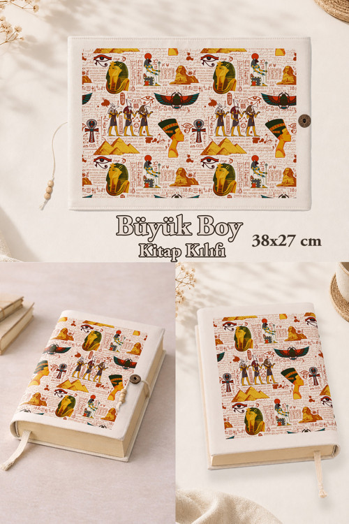 Nostalji Serisi Büyük Boy Kitap Kılıfı 38X27 Cm | Pamuk Kumaş | El Yapımı Kumaş Kitap Kılıfı