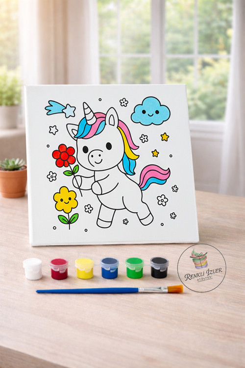 Çocuk Tuval Boyama Seti 'Şövalesiz' (Unicorn)