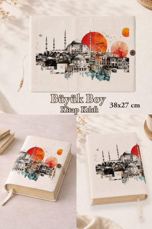 İstanbul Serisi | 38X27 Cm Büyük Boy Kitap Kılıfı | Orta Boy, Hafız Boy Ve Rahle Boy Kur'An Uyumlu