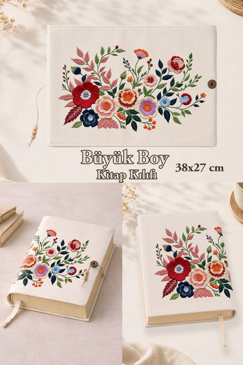 Bloom Collection | 38X27 Cm Büyük Boy Kitap Kılıfı | Orta Boy, Hafız Boy Ve Rahle Boy Kur'An Uyumlu