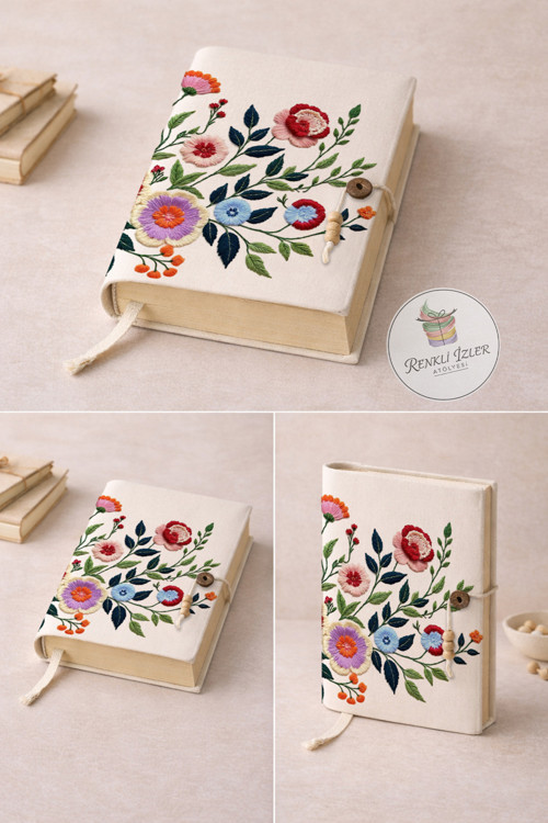 Floral Book Sleeve, Embroidered Look Cover, Cottagecore Reader Pouch (A5 Books)
