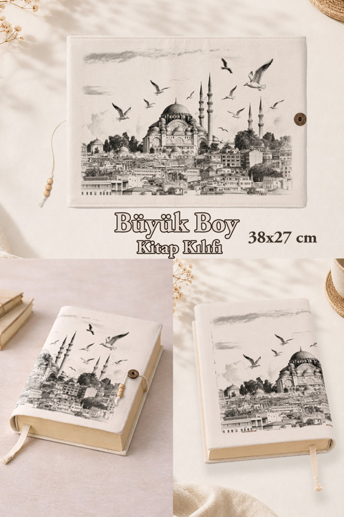 İstanbul Serisi | 38X27 Cm Büyük Boy Kitap Kılıfı | Orta Boy, Hafız Boy Ve Rahle Boy Kur'An Uyumlu