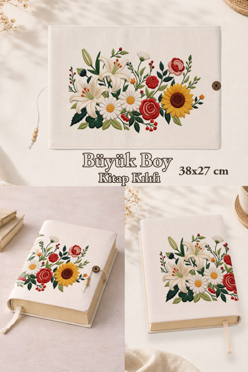 Bloom Collection | 38X27 Cm Büyük Boy Kitap Kılıfı | Orta Boy, Hafız Boy Ve Rahle Boy Kur'An Uyumlu