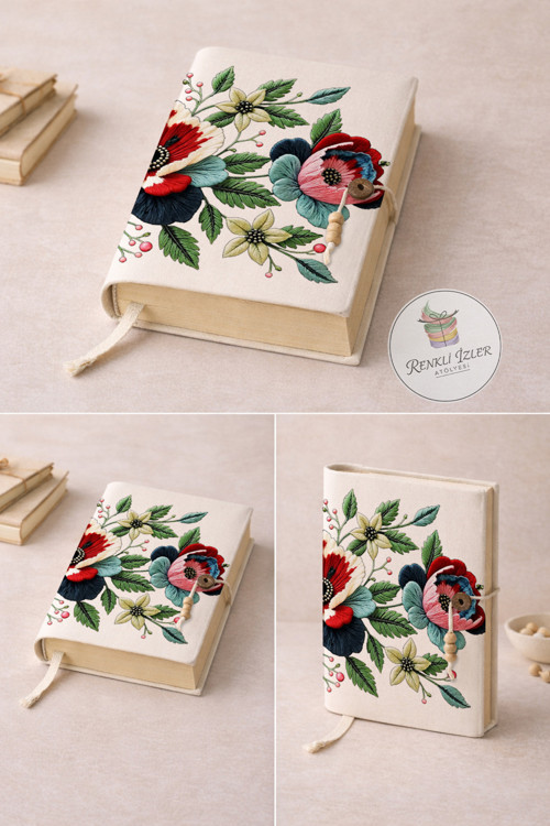 Floral Book Sleeve, Embroidered Look Cover, Cottagecore Reader Pouch (A5 Books)