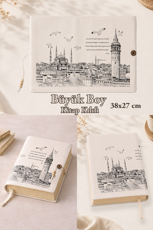 İstanbul Serisi | 38X27 Cm Büyük Boy Kitap Kılıfı | Orta Boy, Hafız Boy Ve Rahle Boy Kur'An Uyumlu