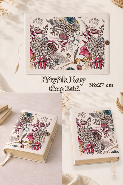 Bloom Collection | 38X27 Cm Büyük Boy Kitap Kılıfı | Orta Boy, Hafız Boy Ve Rahle Boy Kur'An Uyumlu
