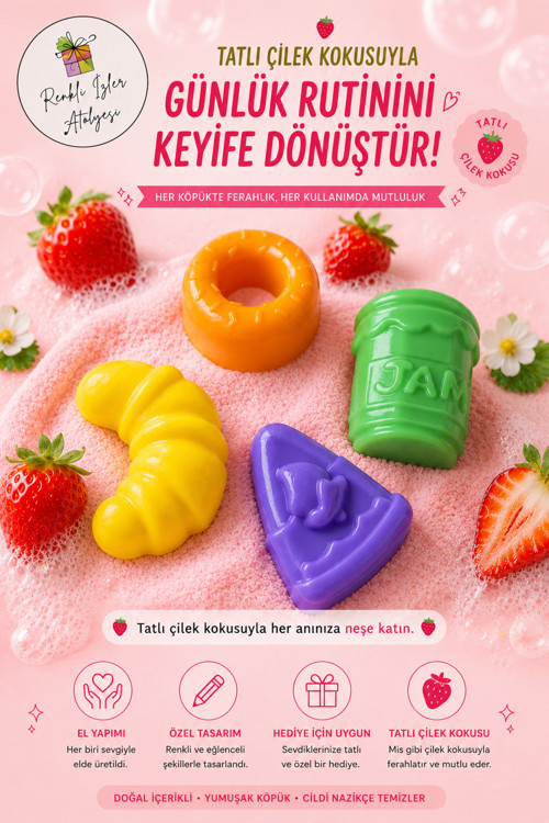 Çilek Kokulu Mini Tatlı Tasarımlı El Sabunu Seti 4’Lü (Candy Pop)