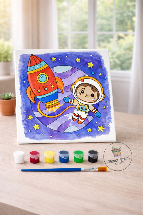 Çocuk Tuval Boyama Seti 'Şövalesiz' (Minik Astronot)