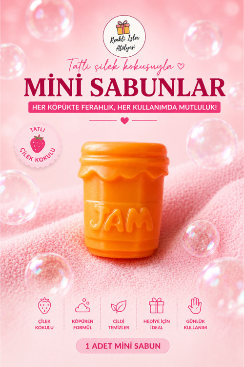 Çilek Kokulu Mini Tatlı Tasarımlı El Sabunu Turuncu Enerji (1 Adet)