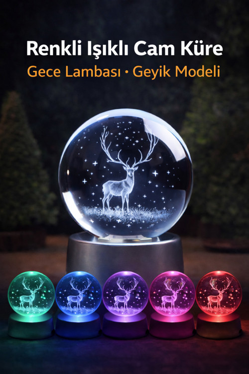 Renkli Işıklı Cam Küre Gece Lambası