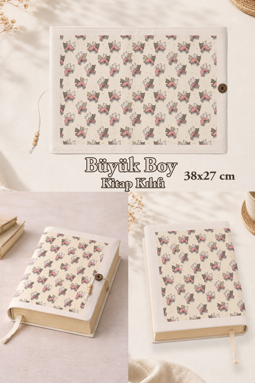 Kitapsever Kediler Koleksiyonu | 38X27 Cm Büyük Boy Kitap Kılıfı | Orta Boy, Hafız Boy Ve Rahle Boy Kur'An Uyumlu