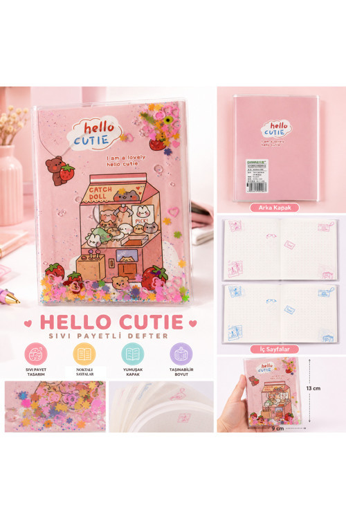 Kawaii Sevimli Tasarımlı Sıvı Payetli Mini Defter 9X13 Cm – Noktalı İç Sayfalı (4 Farklı Model)