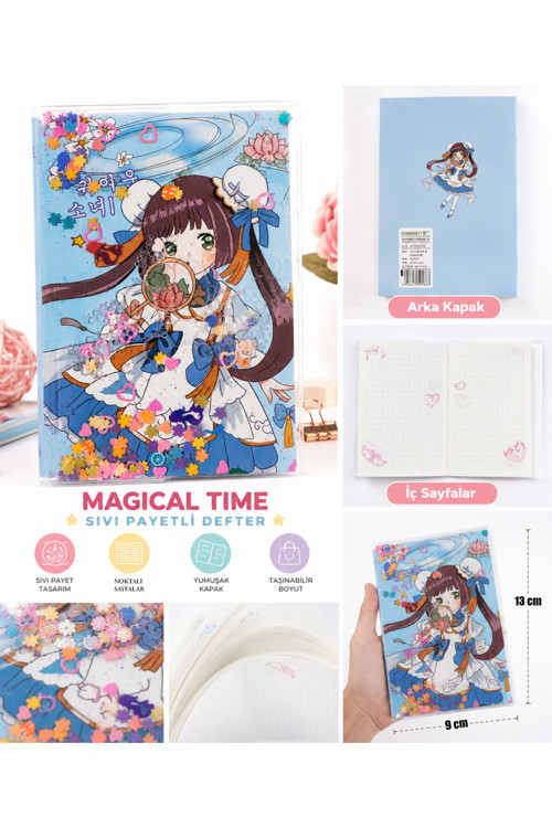 Kawaii Sevimli Tasarımlı Sıvı Payetli Mini Defter 9X13 Cm – Noktalı İç Sayfalı (4 Farklı Model)
