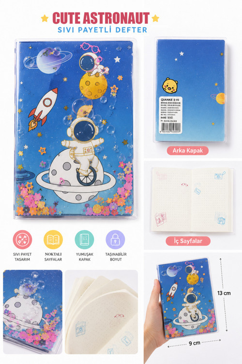 Kawaii Sevimli Tasarımlı Sıvı Payetli Mini Defter 9X13 Cm – Noktalı İç Sayfalı (4 Farklı Model)