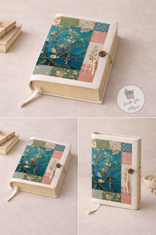 Patchwork Sanat Serisi Kitap Kılıfı | Dijital Baskılı Kumaş | A5 Roman Kılıfı | Van Gogh | Claude Monet