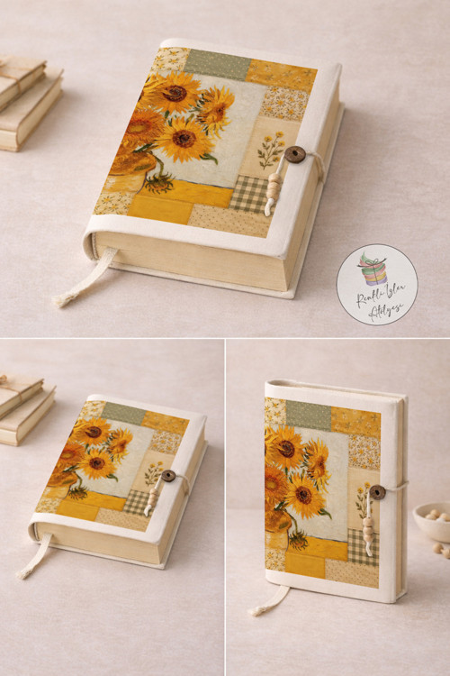 Patchwork Sanat Serisi Kitap Kılıfı | Dijital Baskılı Kumaş | A5 Roman Kılıfı | Van Gogh | Claude Monet