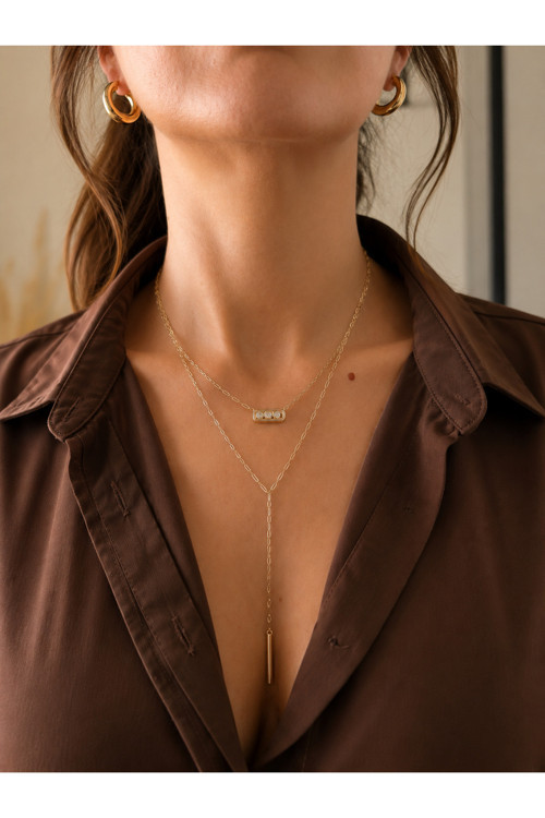 Aveline Premium Gold Y Form Katmanlı Kolye