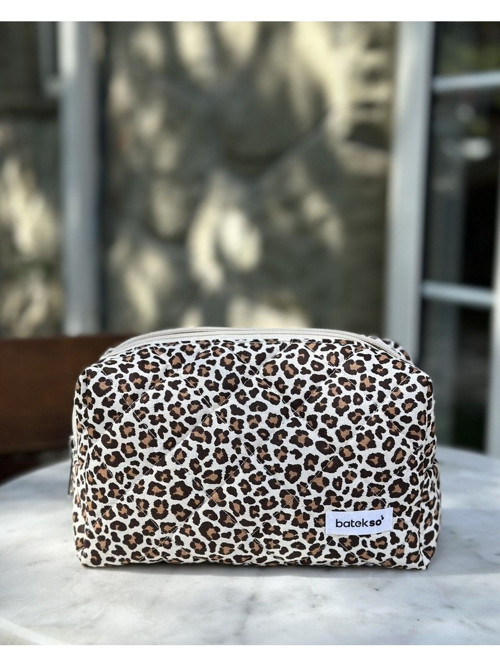 Leopar Desenli Makyaj Çantası - Büyük Boy