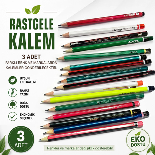 3 Adet Uygun Eko Kurşun Kalem | Rastgele Renk ve Marka | HB Mercanlı Kurşun Kalem