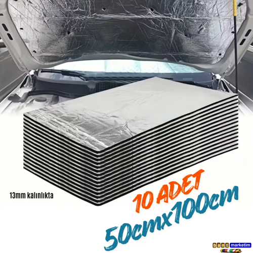 Ticari Araç Karavan Panelvan Oto Ses Yalıtım Malzemesi Folyolu 13mm Kalınlıkta 50cmx100cm (10Adet)