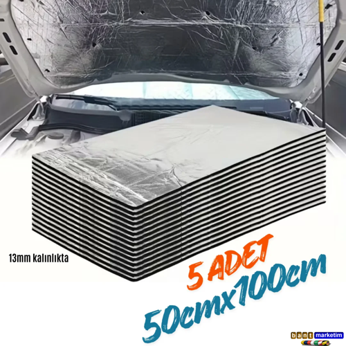 Ticari Araç Karavan Panelvan Oto Ses Yalıtım Malzemesi Folyolu 13mm Kalınlıkta 50cmx100cm (5Adet)