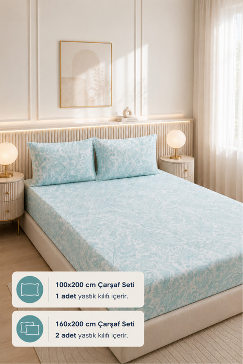 Desenli Lastikli Çarşaf Takımı | Fitted Çarşaf ve Yastık Kılıflı Seti Tek-Çift Kişilik
