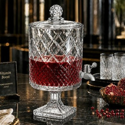 Ayaklı Kristal Kesim Geometrik Desenli Cam Sebil Şerbetlik 4.5 Lt. - SUR-85