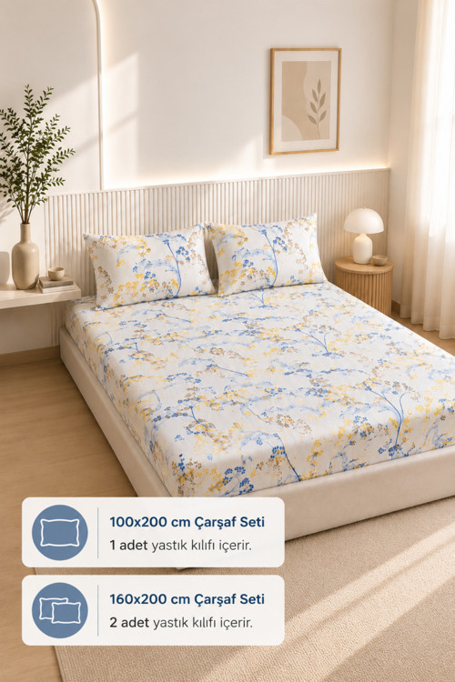 Desenli Lastikli Çarşaf Takımı | Fitted Çarşaf ve Yastık Kılıflı Seti Tek-Çift Kişilik