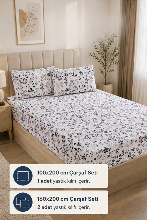 Desenli Lastikli Çarşaf Takımı | Fitted Çarşaf ve Yastık Kılıflı Seti Tek-Çift Kişilik