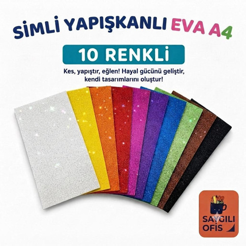 Saygılıofis A4 Simli Yapışkanlı Eva 20x30 cm 10’lu Karışık Renk 20*30 Anaokulu Etkinlik