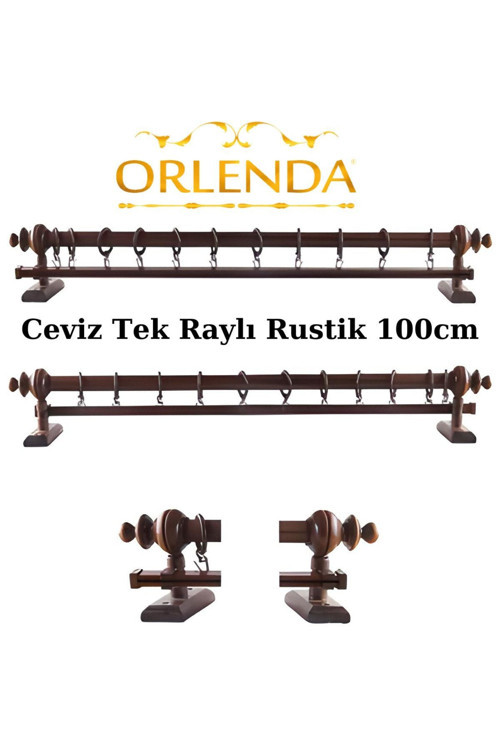 Ceviz Tek Raylı Rustik Perde Askısı 100cm