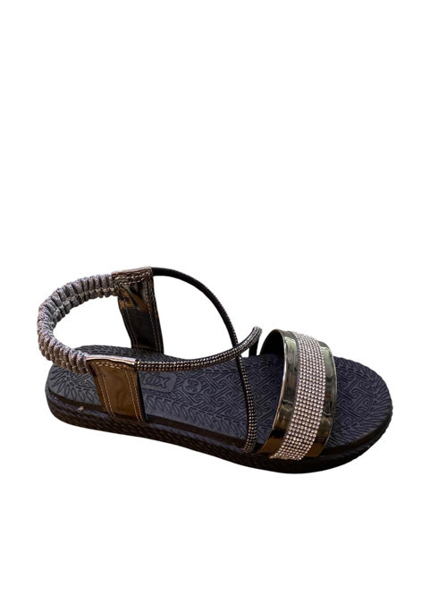 Kadın Düz Taban Taşlı Sandalet Platin