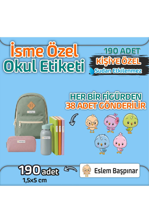 Kap Bir Hediye Okul Etiketi Isme Özel Kalem Defter Etiketi Sevimli Kuşlar 2 Temalı 190 Adet
