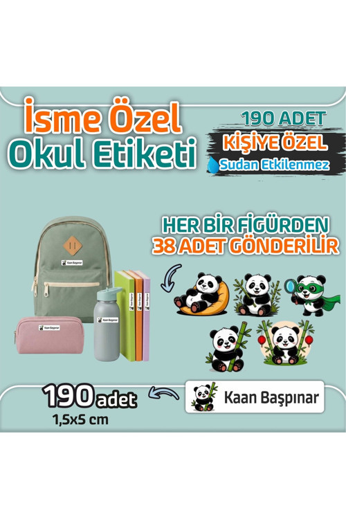 Kap Bir Hediye Okul Etiketi Isme Özel Kalem Defter Etiketi Panda Temalı 190 Adet