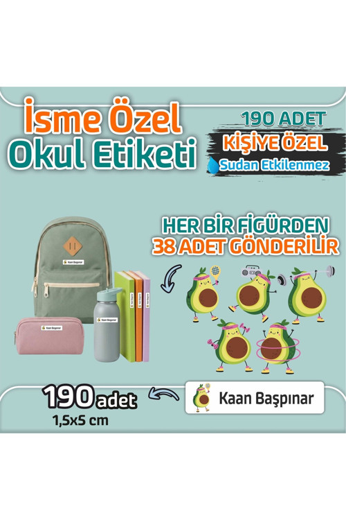 Kap Bir Hediye Okul Etiketi Isme Özel Kalem Defter Etiketi Avakado Temalı 190 Adet