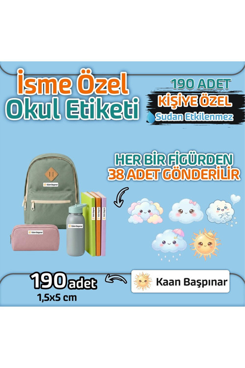 Kap Bir Hediye Okul Etiketi Isme Özel Kalem Defter Etiketi Bulut Temalı 190 Adet