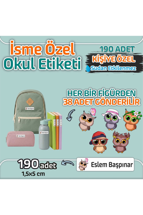 Kap Bir Hediye Okul Etiketi Isme Özel Kalem Defter Etiketi Baykuş 2 Temalı 190 Adet