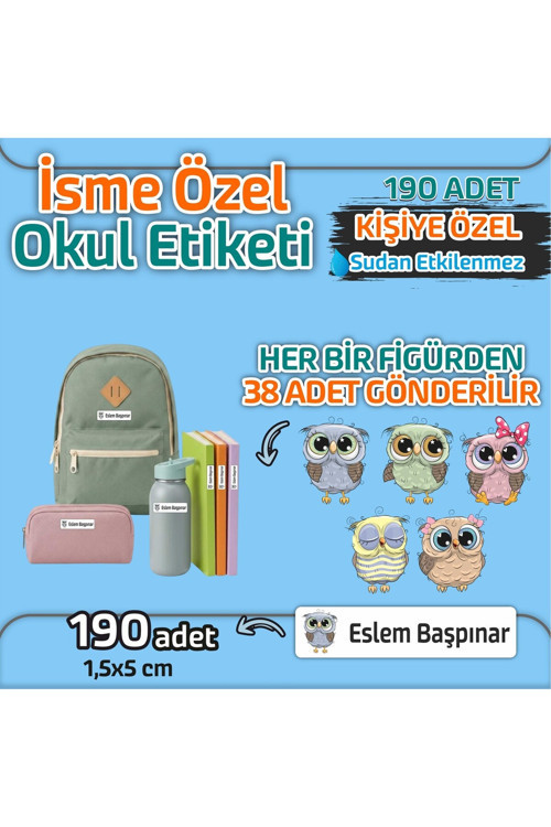 Kap Bir Hediye Okul Etiketi Isme Özel Kalem Defter Etiketi Baykuş Temalı 190 Adet
