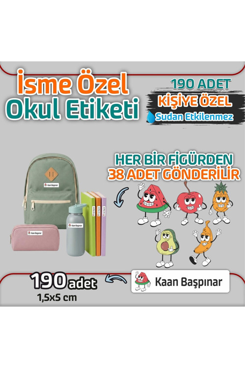 Kap Bir Hediye Okul Etiketi Isme Özel Kalem Defter Etiketi Meyve Temalı 190 Adet