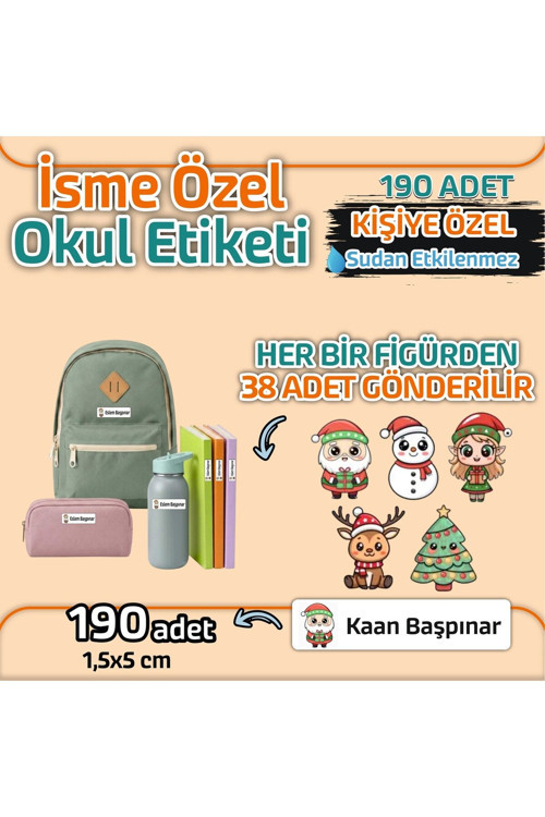 Kap Bir Hediye Okul Etiketi Isme Özel Kalem Defter Etiketi Yılbaşı Temalı 190 Adet