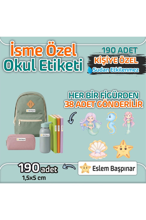 Kap Bir Hediye Okul Etiketi Isme Özel Kalem Defter Etiketi Deniz Canlıları Temalı 190 Adet