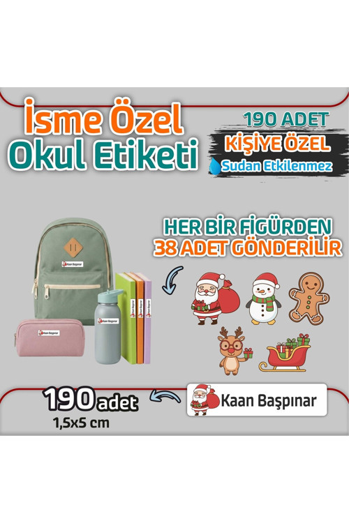Kap Bir Hediye Okul Etiketi Isme Özel Kalem Defter Etiketi Yılbaşı 1 Temalı 190 Adet
