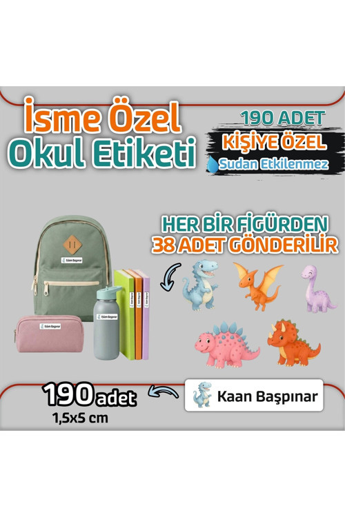 Kap Bir Hediye Okul Etiketi Isme Özel Kalem Defter Etiketi Dinazorlar 1 Temalı 190 Adet