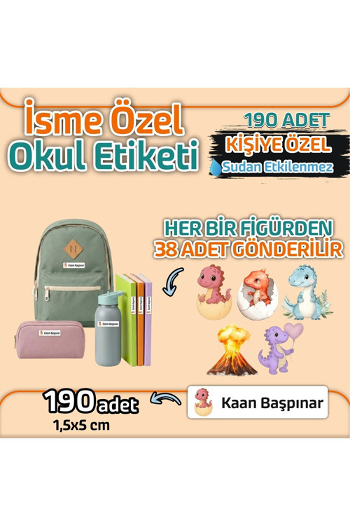Kap Bir Hediye Okul Etiketi Isme Özel Kalem Defter Etiketi Dinazorlar 2 Temalı 190 Adet