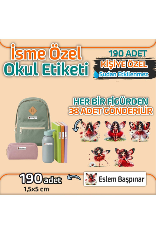 Kap Bir Hediye Okul Etiketi Isme Özel Kalem Defter Etiketi Uğur Böceği Temalı 190 Adet