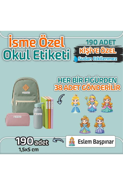 Kap Bir Hediye Okul Etiketi Isme Özel Kalem Defter Etiketi Prenses Temalı 190 Adet