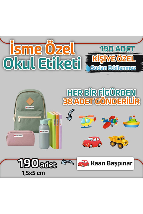 Kap Bir Hediye Okul Etiketi Isme Özel Kalem Defter Etiketi (Araç Temalı) -190 Adet