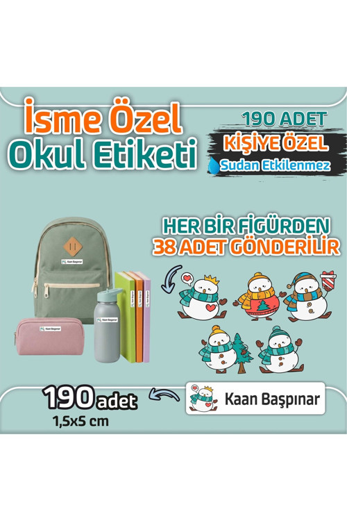 Kap Bir Hediye Okul Etiketi Isme Özel Kalem Defter Etiketi Kardanadam Temalı 190 Adet