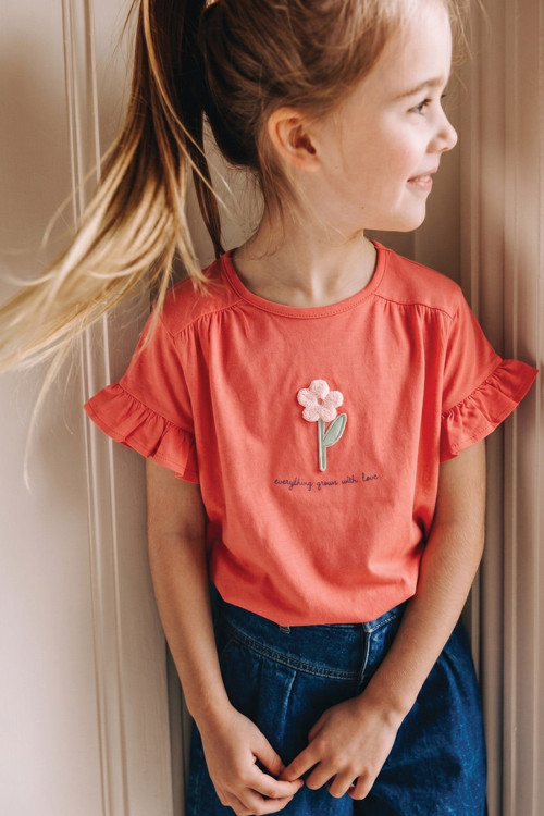 Aplikeli T-Shirt 2-8 Yaş Mercan